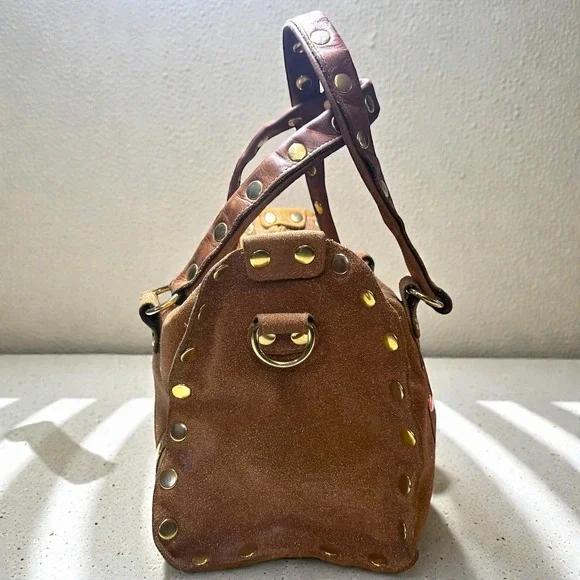 Hammitt Crystal Leather Doctor Bag Purse Satchel Brown Gold Studs - Picture 2 of 13